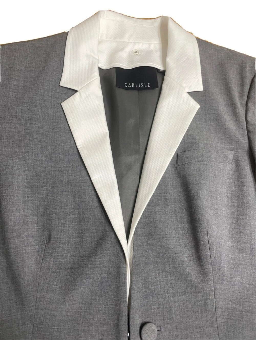 Carlisle Gray Wool Blazer White Contrast Collar 2-Button Closure Women’s  18
